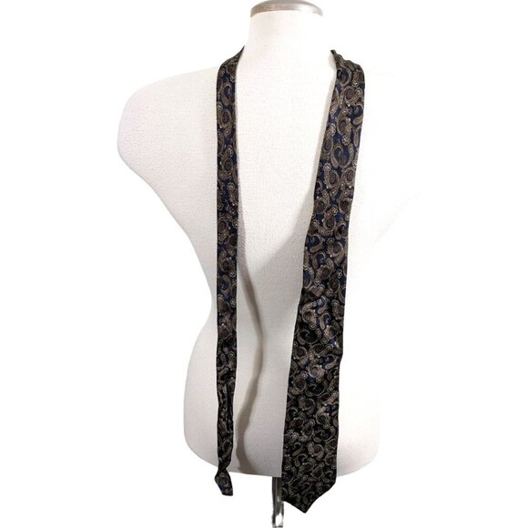 Vintage Ralph Lauren Chaps Pure Silk Neck Tie Black Brown Paisley Office Classic - Picture 1 of 5